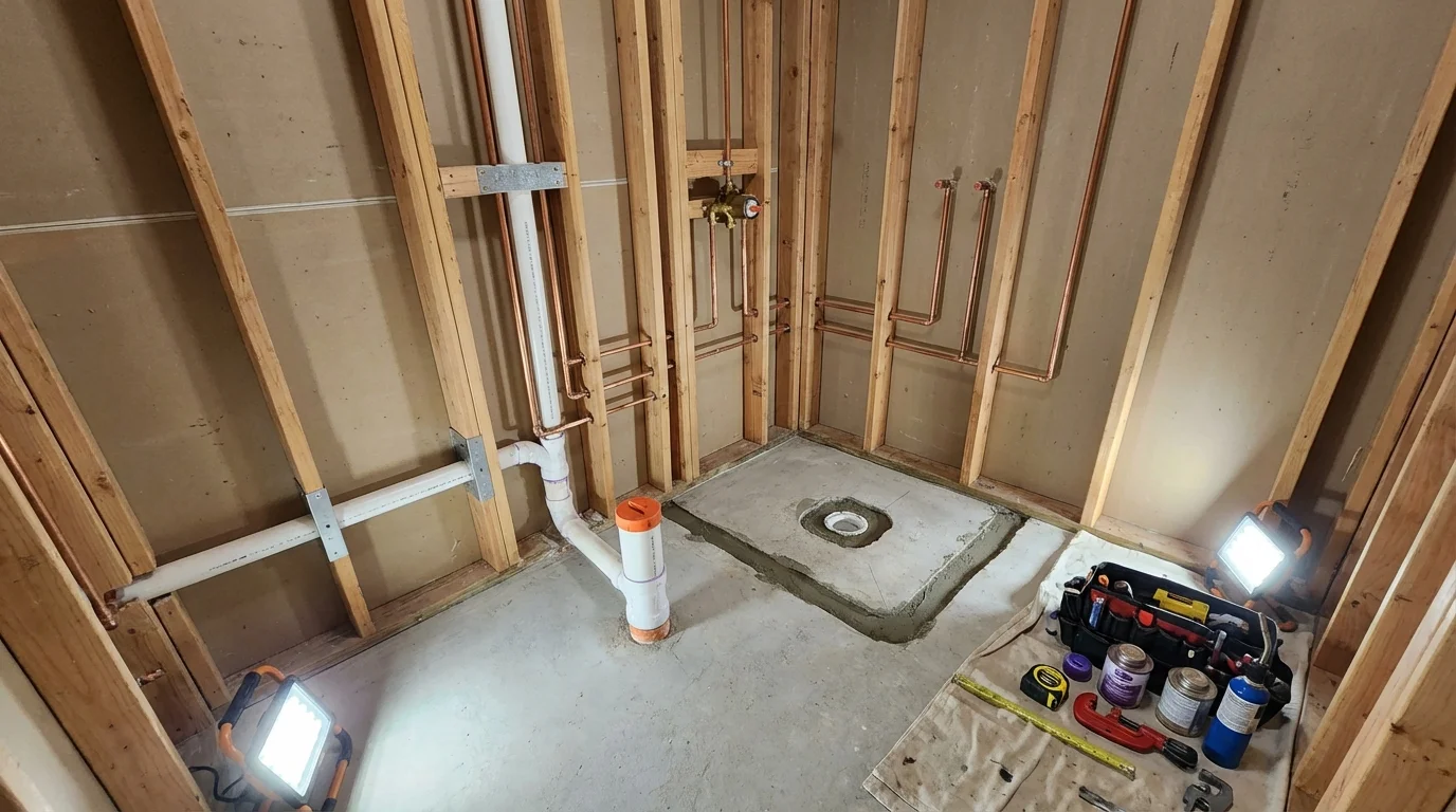 Bathroom rough-in plumbing during remodel by Johns Plumbing LLC in Poplar Bluff