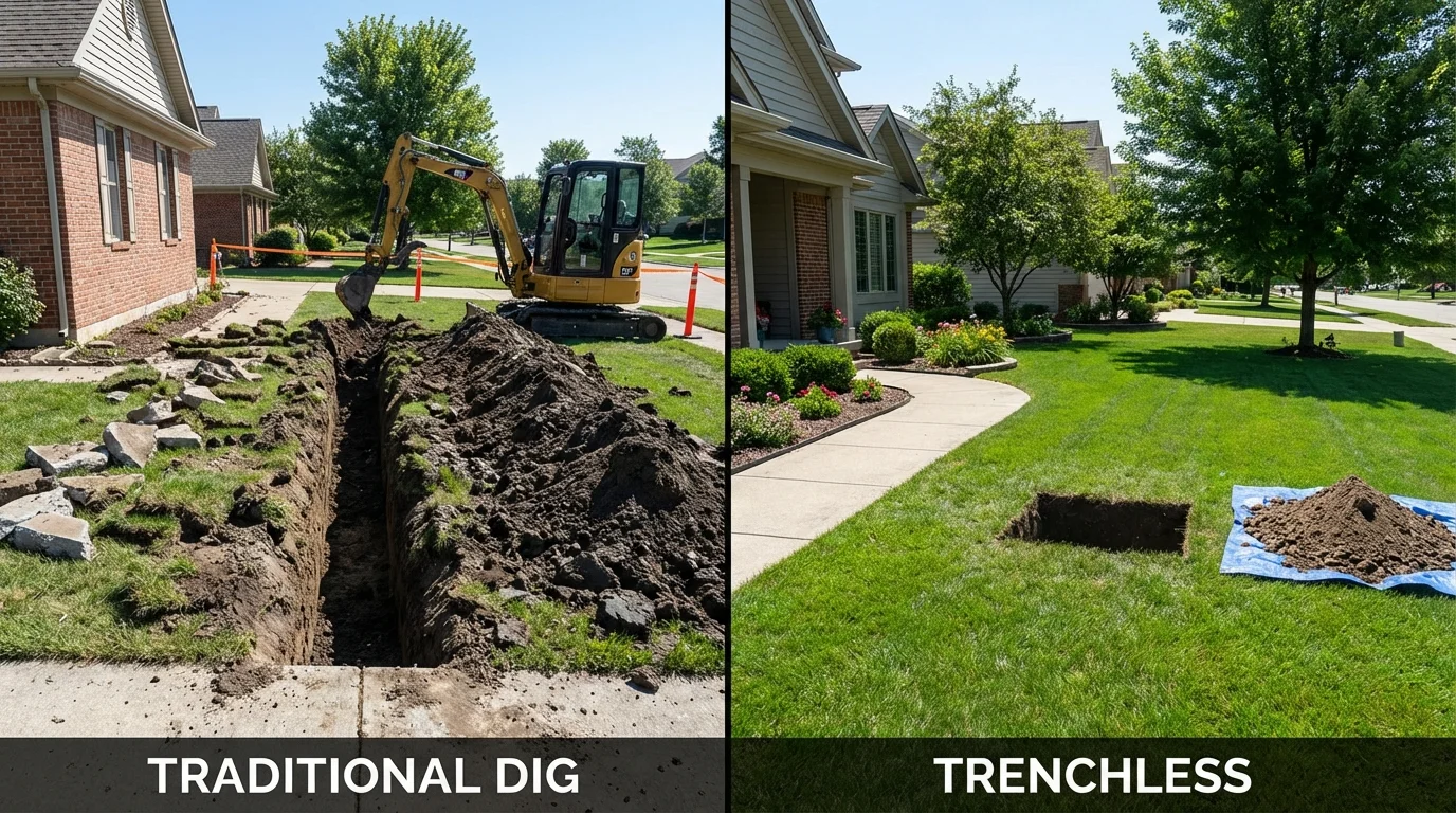 Trenchless sewer repair with minimal yard damage versus traditional excavation in Poplar Bluff, MO